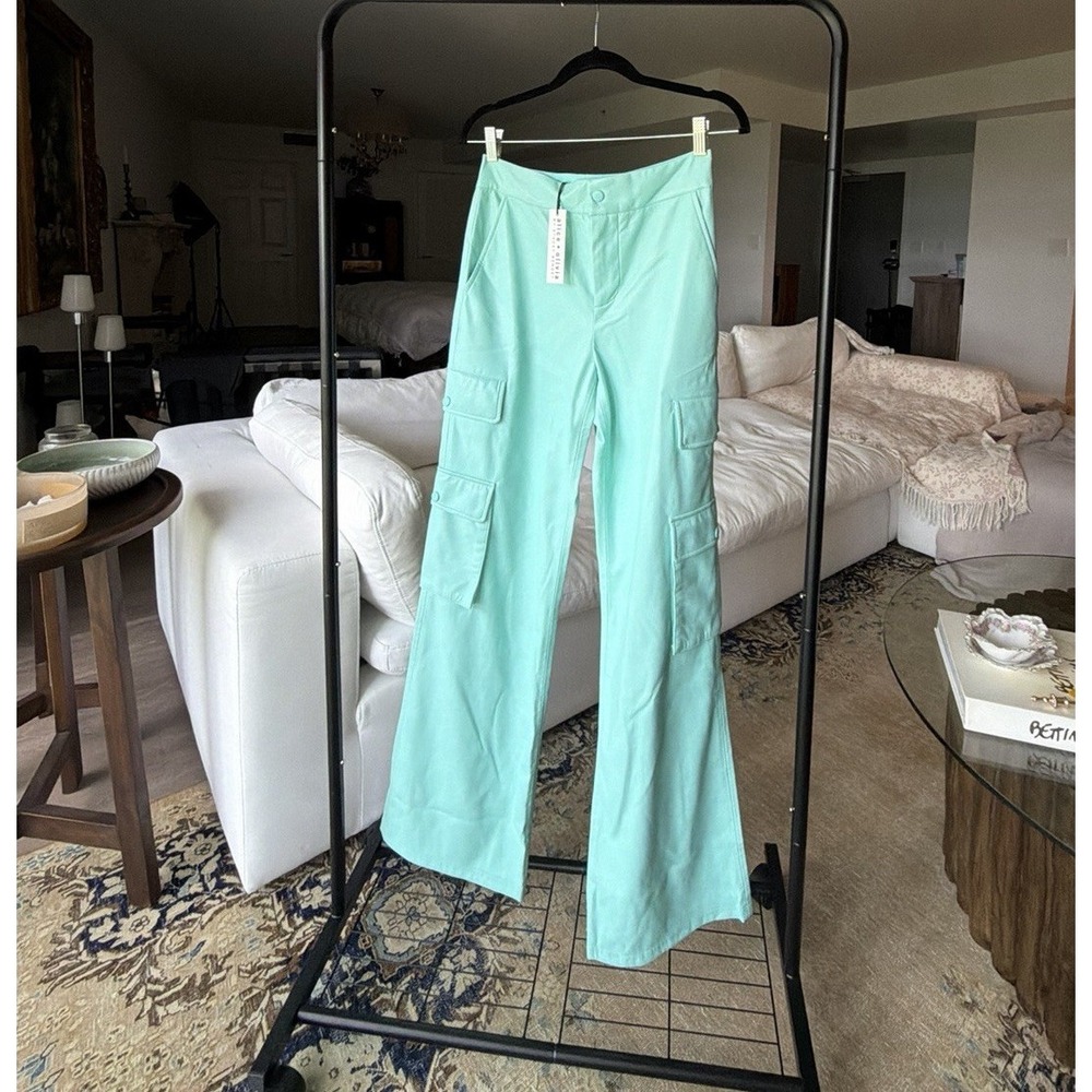 Alice + Olivia Women's Aqua Blue Solid Cargo Pants Flat Front Button Pockets